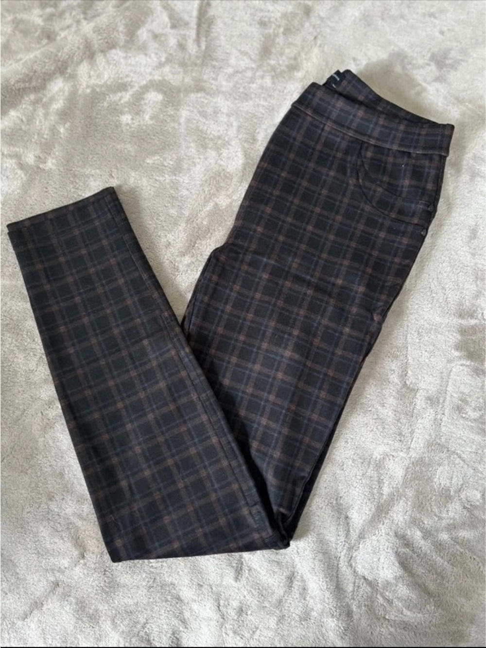 Anthropologie Plaid Skinny Pants - Black with Brown Windowpane